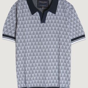 Men's Navy and White Patterned Polo Shirt